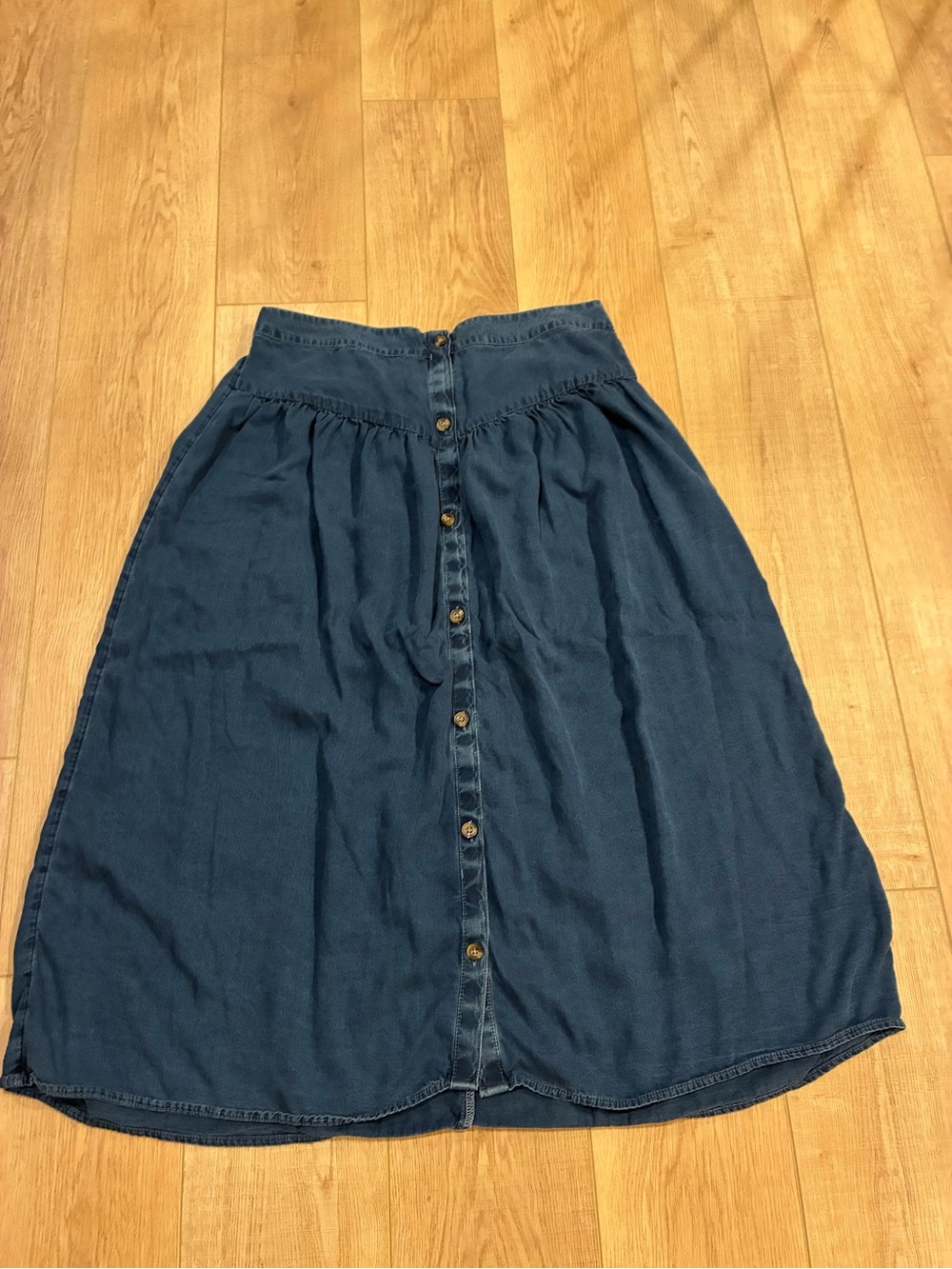 Yoked Button-Front Denim Midi Skirt dark blue Lyocell western coastal cowgirl XL
